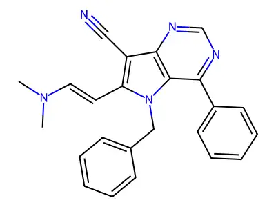 5-benzyl-6-[(E)-2-(dimethylamino)ethenyl]-4-phenylpyrrolo[3,2-d]pyrimidine-7-carbonitrile structure