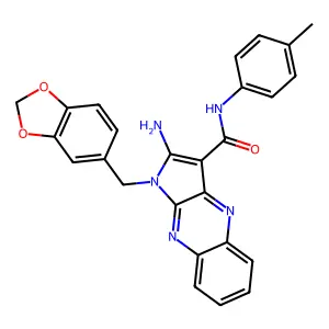 2-amino-1-(1,3-benzodioxol-5-ylmethyl)-N-(4-methylphenyl)-1H-pyrrolo[2,3-b]quinoxaline-3-carboxamide structure