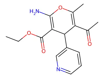 ethyl 5-acetyl-2-amino-6-methyl-4-(pyridin-3-yl)-4H-pyran-3-carboxylate structure