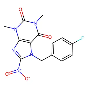 7-(4-fluorobenzyl)-1,3-dimethyl-8-nitro-1H-purine-2,6(3H,7H)-dione structure