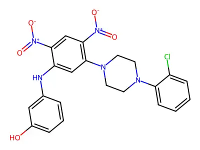 3-[5-[4-(2-Chlorophenyl)piperazin-1-yl]-2,4-dinitroanilino]phenol structure