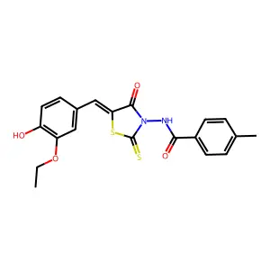 (Z)-N-(5-(3-ethoxy-4-hydroxybenzylidene)-4-oxo-2-thioxothiazolidin-3-yl)-4-methylbenzamide structure