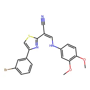 (E)-2-(4-(3-bromophenyl)thiazol-2-yl)-3-((3,4-dimethoxyphenyl)amino)acrylonitrile structure