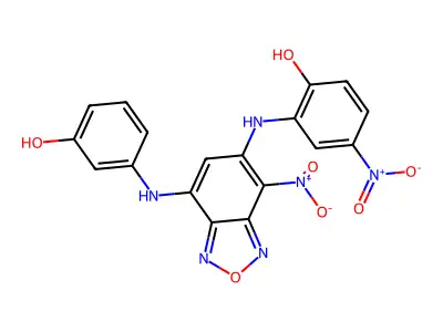 2-((7-((3-hydroxyphenyl)amino)-4-nitrobenzo[c][1,2,5]oxadiazol-5-yl)amino)-4-nitrophenol structure