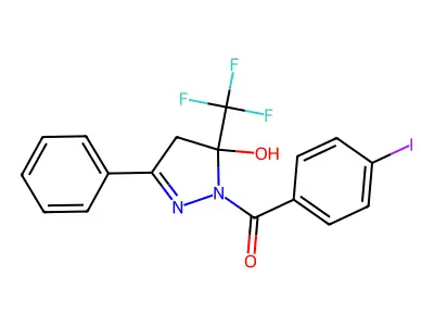 [5-hydroxy-3-phenyl-5-(trifluoromethyl)-4H-pyrazol-1-yl]-(4-iodophenyl)methanone structure
