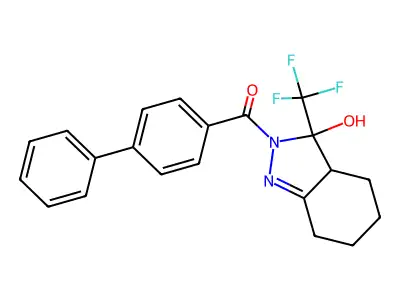 [3-hydroxy-3-(trifluoromethyl)-4,5,6,7-tetrahydro-3aH-indazol-2-yl]-(4-phenylphenyl)methanone structure