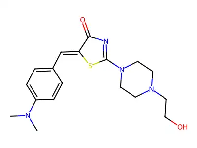 (Z)-5-(4-(dimethylamino)benzylidene)-2-(4-(2-hydroxyethyl)piperazin-1-yl)thiazol-4(5H)-one structure