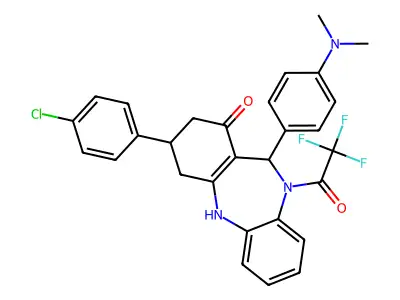 3-(4-chlorophenyl)-11-[4-(dimethylamino)phenyl]-10-(trifluoroacetyl)-2,3,4,5,10,11-hexahydro-1H-dibenzo[b,e][1,4]diazepin-1-one structure