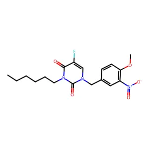 5-Fluoro-3-hexyl-1-[(4-methoxy-3-nitrophenyl)methyl]pyrimidine-2,4-dione structure
