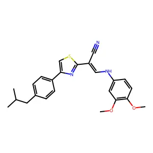 (E)-3-((3,4-dimethoxyphenyl)amino)-2-(4-(4-isobutylphenyl)thiazol-2-yl)acrylonitrile structure