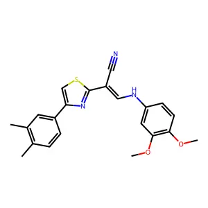 (E)-3-((3,4-dimethoxyphenyl)amino)-2-(4-(3,4-dimethylphenyl)thiazol-2-yl)acrylonitrile structure