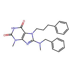 8-(benzyl(methyl)amino)-3-methyl-7-(3-phenylpropyl)-1H-purine-2,6(3H,7H)-dione structure
