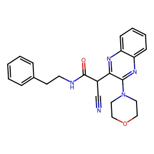 2-cyano-2-(3-morpholinoquinoxalin-2-yl)-N-phenethylacetamide structure