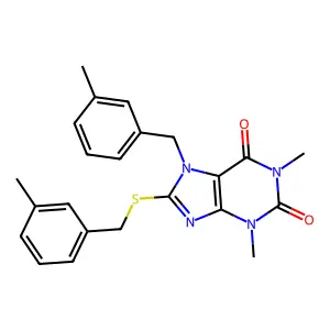 1,3-dimethyl-7-(3-methylbenzyl)-8-((3-methylbenzyl)thio)-1H-purine-2,6(3H,7H)-dione structure