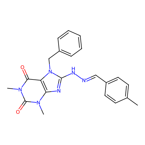 7-benzyl-1,3-dimethyl-8-[(2E)-2-(4-methylbenzylidene)hydrazinyl]-3,7-dihydro-1H-purine-2,6-dione structure