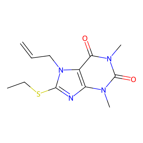 7-allyl-8-(ethylthio)-1,3-dimethyl-3,7-dihydro-1H-purine-2,6-dione structure