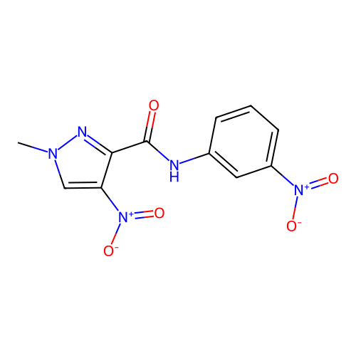 1-methyl-4-nitro-N-(3-nitrophenyl)-1H-pyrazole-3-carboxamide structure