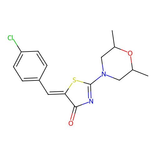 (5Z)-5-(4-chlorobenzylidene)-2-(2,6-dimethylmorpholin-4-yl)-1,3-thiazol-4(5H)-one structure