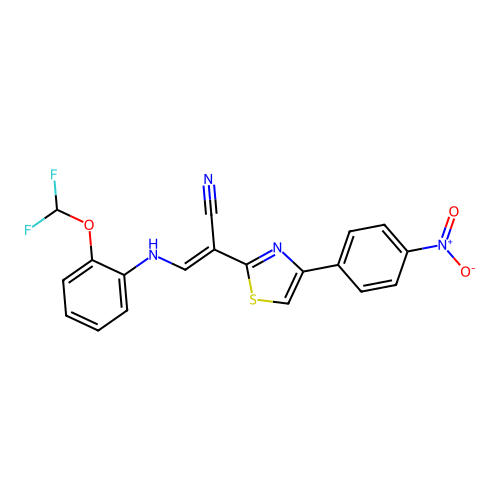 (E)-3-((2-(difluoromethoxy)phenyl)amino)-2-(4-(4-nitrophenyl)thiazol-2-yl)acrylonitrile structure