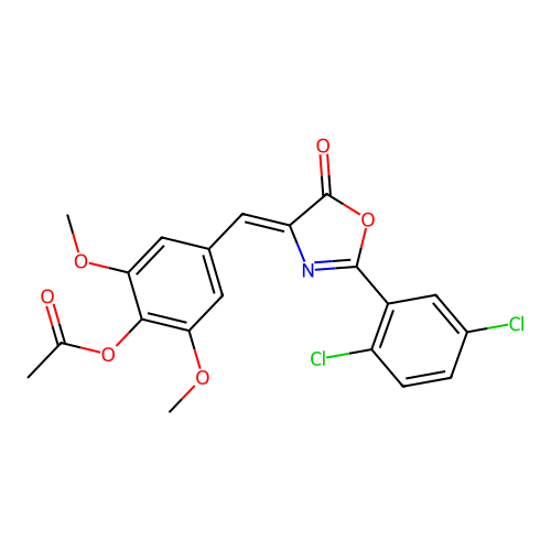 (Z)-4-((2-(2,5-dichlorophenyl)-5-oxooxazol-4(5H)-ylidene)methyl)-2,6-dimethoxyphenyl acetate structure