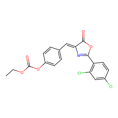 (Z)-4-((2-(2,4-dichlorophenyl)-5-oxooxazol-4(5H)-ylidene)methyl)phenyl ethyl carbonate structure