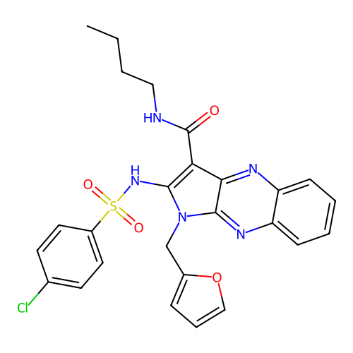 N-butyl-2-(4-chlorophenylsulfonamido)-1-(furan-2-ylmethyl)-1H-pyrrolo[2,3-b]quinoxaline-3-carboxamide structure