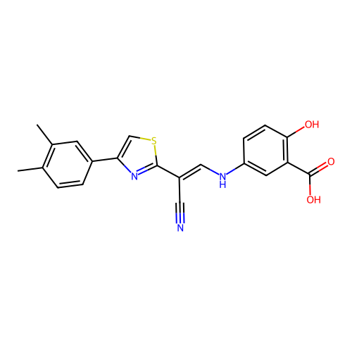5-[[(E)-2-cyano-2-[4-(3,4-dimethylphenyl)-1,3-thiazol-2-yl]ethenyl]amino]-2-hydroxybenzoic acid structure