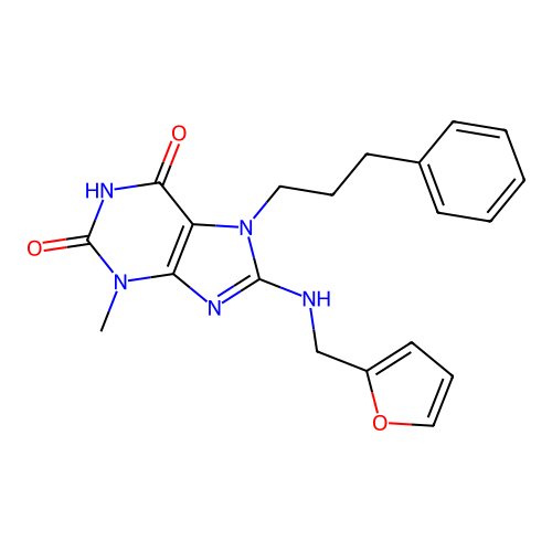 8-(furan-2-ylmethylamino)-3-methyl-7-(3-phenylpropyl)purine-2,6-dione structure