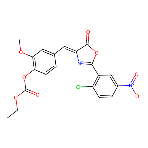 (Z)-4-((2-(2-chloro-5-nitrophenyl)-5-oxooxazol-4(5H)-ylidene)methyl)-2-methoxyphenyl ethyl carbonate structure