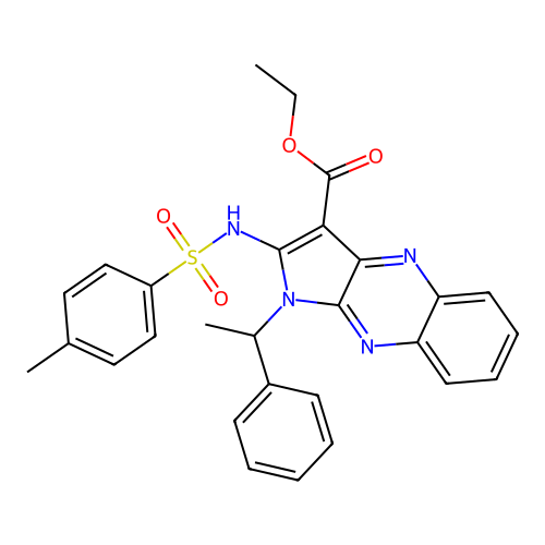 ethyl 2-(4-methylphenylsulfonamido)-1-(1-phenylethyl)-1H-pyrrolo[2,3-b]quinoxaline-3-carboxylate structure
