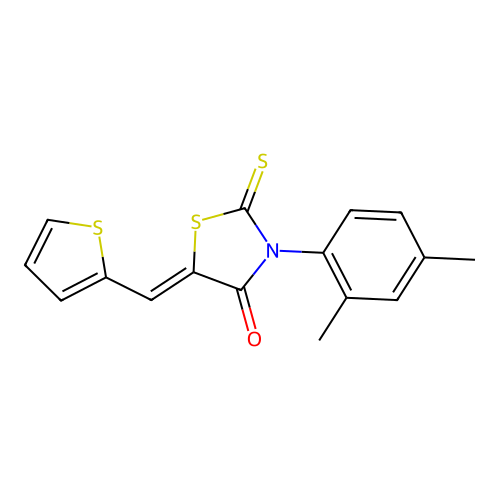(Z)-3-(2,4-dimethylphenyl)-5-(thiophen-2-ylmethylene)-2-thioxothiazolidin-4-one structure
