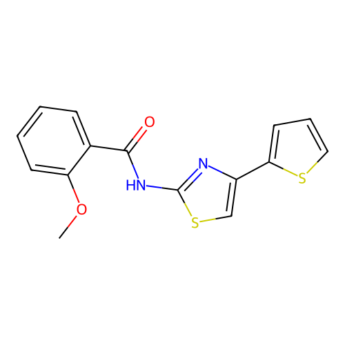 2-methoxy-N-[4-(thiophen-2-yl)-1,3-thiazol-2-yl]benzamide structure