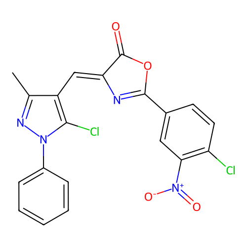 (Z)-4-((5-chloro-3-methyl-1-phenyl-1H-pyrazol-4-yl)methylene)-2-(4-chloro-3-nitrophenyl)oxazol-5(4H)-one structure