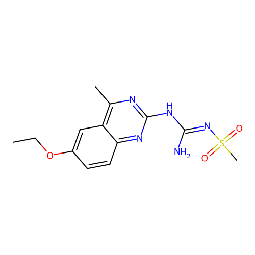 N-{amino[(6-ethoxy-4-methyl-2-quinazolinyl)amino]methylene}methanesulfonamide structure