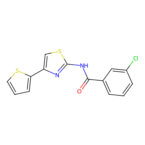 3-chloro-N-[4-(thiophen-2-yl)-1,3-thiazol-2-yl]benzamide structure