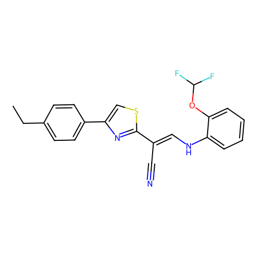(E)-3-((2-(difluoromethoxy)phenyl)amino)-2-(4-(4-ethylphenyl)thiazol-2-yl)acrylonitrile structure