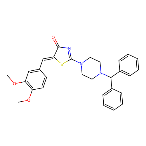 (5Z)-2-(4-benzhydrylpiperazin-1-yl)-5-[(3,4-dimethoxyphenyl)methylidene]-1,3-thiazol-4-one structure