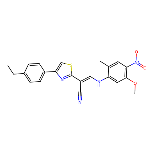(2E)-2-[4-(4-ethylphenyl)-1,3-thiazol-2-yl]-3-[(5-methoxy-2-methyl-4-nitrophenyl)amino]prop-2-enenitrile structure
