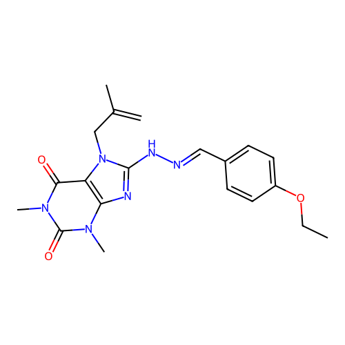 (E)-8-(2-(4-ethoxybenzylidene)hydrazinyl)-1,3-dimethyl-7-(2-methylallyl)-1H-purine-2,6(3H,7H)-dione structure