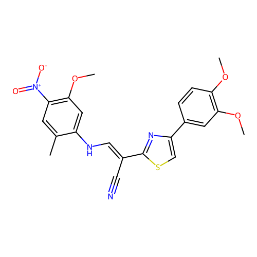 (2E)-2-[4-(3,4-dimethoxyphenyl)-1,3-thiazol-2-yl]-3-[(5-methoxy-2-methyl-4-nitrophenyl)amino]prop-2-enenitrile structure