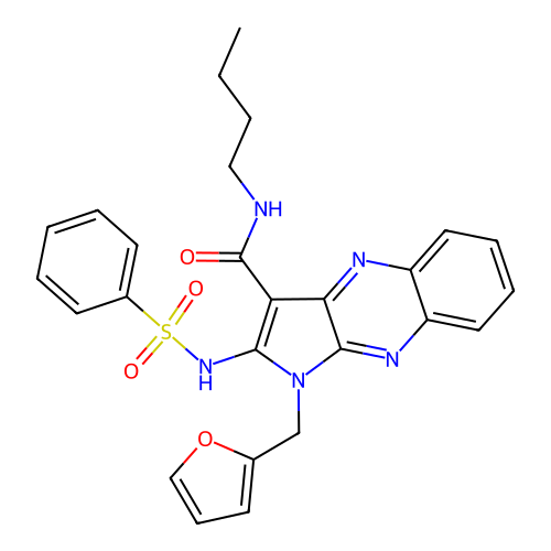 2-(benzenesulfonamido)-N-butyl-1-(furan-2-ylmethyl)pyrrolo[3,2-b]quinoxaline-3-carboxamide structure