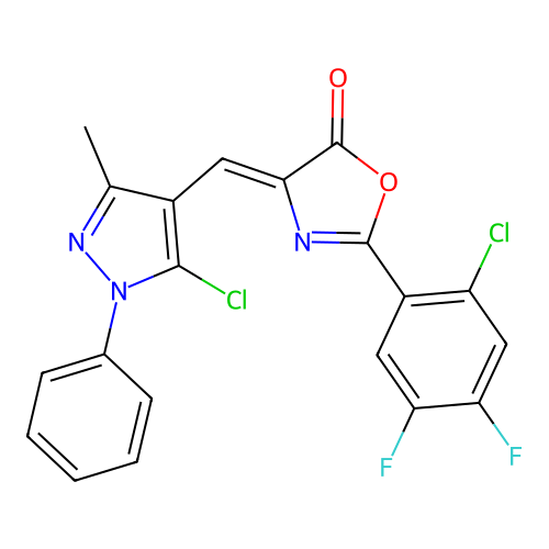 (Z)-4-((5-chloro-3-methyl-1-phenyl-1H-pyrazol-4-yl)methylene)-2-(2-chloro-4,5-difluorophenyl)oxazol-5(4H)-one structure