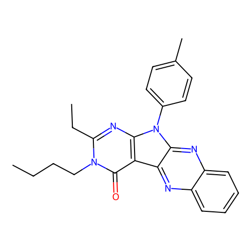 3-butyl-2-ethyl-11-(p-tolyl)-3H-pyrimido[5',4':4,5]pyrrolo[2,3-b]quinoxalin-4(11H)-one structure