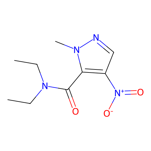 N,N-diethyl-1-methyl-4-nitro-1H-pyrazole-5-carboxamide structure