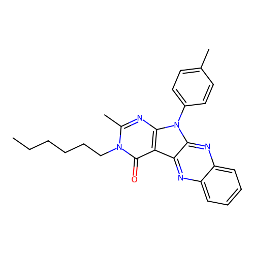 3-hexyl-2-methyl-11-(4-methylphenyl)-3,11-dihydro-4H-pyrimido[5',4':4,5]pyrrolo[2,3-b]quinoxalin-4-one structure