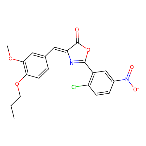 (Z)-2-(2-chloro-5-nitrophenyl)-4-(3-methoxy-4-propoxybenzylidene)oxazol-5(4H)-one structure