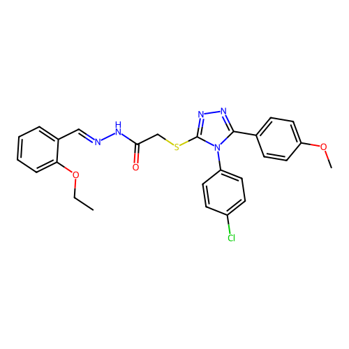 2-{[4-(4-chlorophenyl)-5-(4-methoxyphenyl)-4H-1,2,4-triazol-3-yl]sulfanyl}-N'-[(E)-(2-ethoxyphenyl)methylidene]acetohydrazide structure