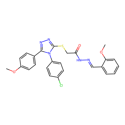 2-{[4-(4-chlorophenyl)-5-(4-methoxyphenyl)-4H-1,2,4-triazol-3-yl]sulfanyl}-N'-[(E)-(2-methoxyphenyl)methylidene]acetohydrazide structure