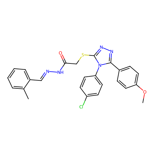 2-{[4-(4-chlorophenyl)-5-(4-methoxyphenyl)-4H-1,2,4-triazol-3-yl]sulfanyl}-N'-[(E)-(2-methylphenyl)methylidene]acetohydrazide structure