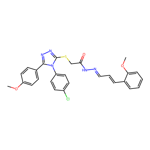 (E)-2-((4-(4-chlorophenyl)-5-(4-methoxyphenyl)-4H-1,2,4-triazol-3-yl)thio)-N'-((E)-3-(2-methoxyphenyl)allylidene)acetohydrazide structure